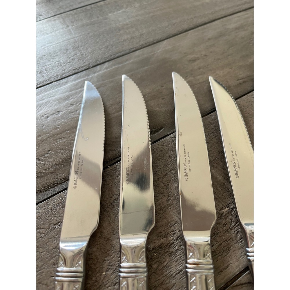 Hampton Silversmiths Stainless Steel Steak Knives Set of 9 Serrated Blade Silver - Picture 2 of 6